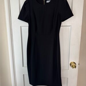 Calvin Klein Black Sheath Dress Crew Neck Midi
